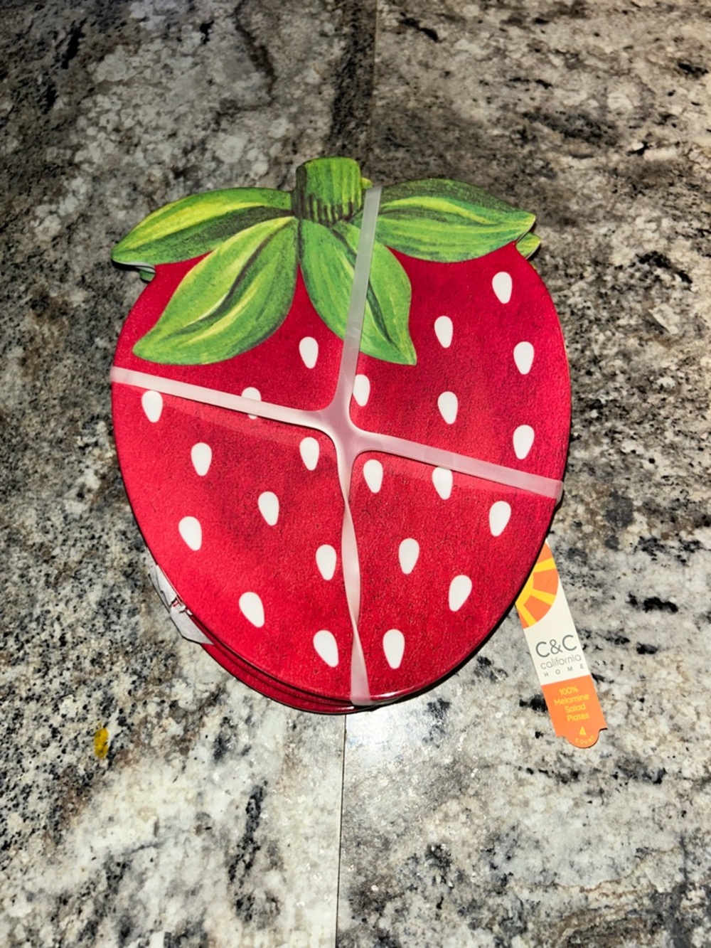 C&C California 4 Red Strawberry plates 100% Melamine Salad Plates